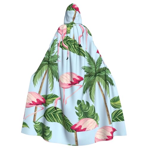 KLJnmbb Halloween-Kapuzenumhang mit tropischem Flamingodruck, voller Länge, Cosplay-Kostüm für Erwachsene von KLJnmbb