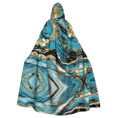 KLJnmbb Halloween-Kapuzenumhang mit türkis-blau-goldenem Marmor-Aufdruck, mit lebendiger voller Länge, für Erwachsene, Unisex, Cosplay-Kostüm von KLJnmbb