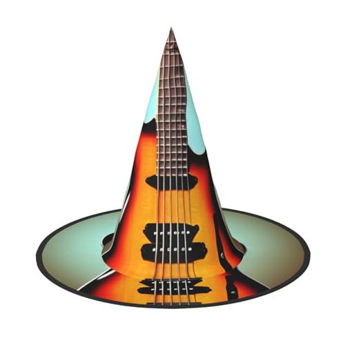 KLJnmbb Hexenhut für Erwachsene und Jugendliche, Motiv: Gitarre, Bass, Musik, Musikinstrument, Unisex, Halloween, Hexenhut, Party, Karneval, Kostüme von KLJnmbb