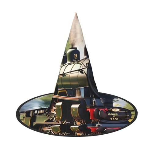 KLJnmbb Hexenhut für Erwachsene und Jugendliche, Motiv: Steam Little Train Print, Unisex, Halloween, für Partys, Karneval, Kostüme von KLJnmbb