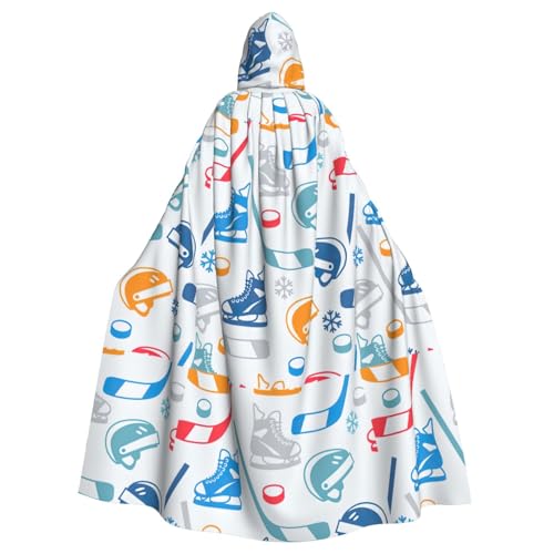 KLJnmbb Hockey-Elemente, kreativer gemusterter Druck, Halloween-Kapuzenumhang mit lebendiger voller Länge, für Erwachsene, Unisex, Cosplay-Kostüm von KLJnmbb