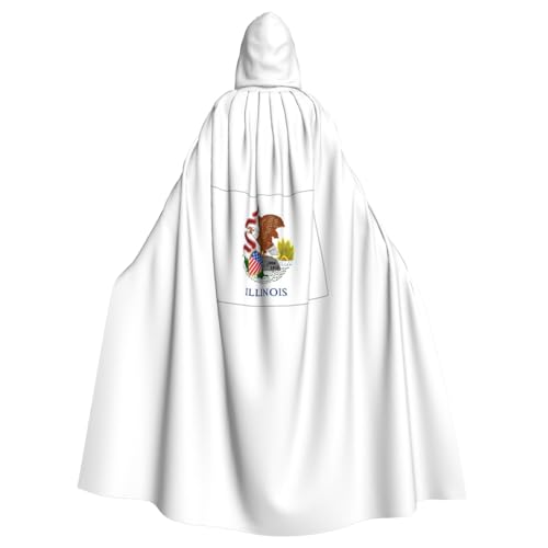 KLJnmbb Illinois State Flag Print Halloween Kapuzenumhang mit lebendiger voller Länge Erwachsene Unisex Cosplay Kostüm von KLJnmbb