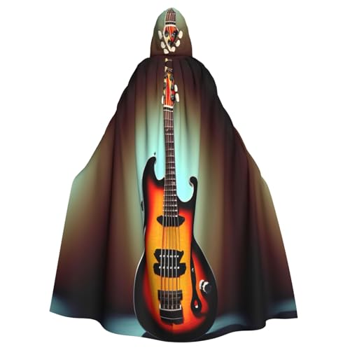 KLJnmbb Kapuzenumhang mit Gitarre, Bass, Musik, Musikinstrument, Halloween, mit lebendiger voller Länge, für Erwachsene, Unisex, Cosplay-Kostüm von KLJnmbb