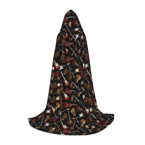 KLJnmbb Kapuzenumhang mit Gitarren-Aufdruck, für Erwachsene, Teenager, Kinder, verschiedene Zauberer-Umhang, RobeHalloween, Karneval, Cosplay von KLJnmbb