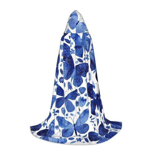 KLJnmbb Kapuzenumhang mit blauem Schmetterlings-Aufdruck, für Erwachsene, Teenager, Kinder, verschiedene Zauberer-Umhang, RobeHalloween, Karneval, Cosplay von KLJnmbb