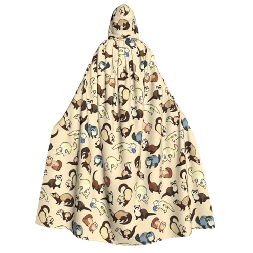 KLJnmbb Kapuzenumhang mit haarigem Frettchen-Aufdruck, Cosplay, Erwachsene, Halloween, Weihnachten, Karneval, Themenpartys, vielseitig einsetzbar von KLJnmbb