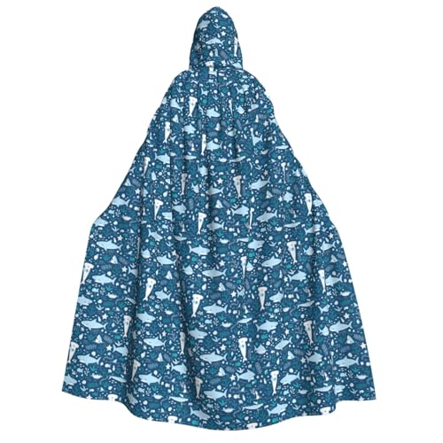 KLJnmbb Kapuzenumhang mit süßem blauem Fischdruck, Cosplay, Erwachsene, Halloween, Weihnachten, Karneval, Themenpartys, vielseitig einsetzbar von KLJnmbb