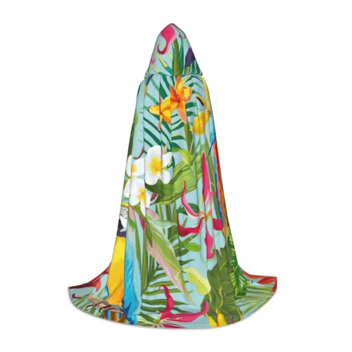KLJnmbb Kapuzenumhang mit tropischen Pflanzen und Papageien, für Erwachsene, Teenager, Kinder, verschiedene Zauberer-Umhang, Robe, Halloween, Karneval, Cosplay von KLJnmbb