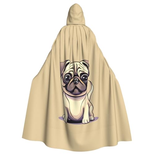 KLJnmbb Lustiger Cartoon-Mops-Welpen-Hunde-Aufdruck, Halloween-Kapuzenumhang mit lebendiger voller Länge, für Erwachsene, Unisex, Cosplay-Kostüm von KLJnmbb