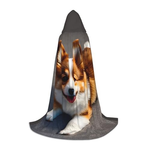 KLJnmbb Lustiger Corgi Butt brauner Kapuzenumhang für Erwachsene, Teenager, Kinder, verschiedene Zauberer-Umhang, RobeHalloween, Karneval, Cosplay von KLJnmbb
