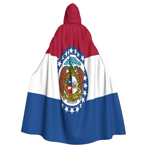 KLJnmbb Missouri State Flag Print Halloween Kapuzenumhang mit lebendiger voller Länge Erwachsene Unisex Cosplay Kostüm von KLJnmbb