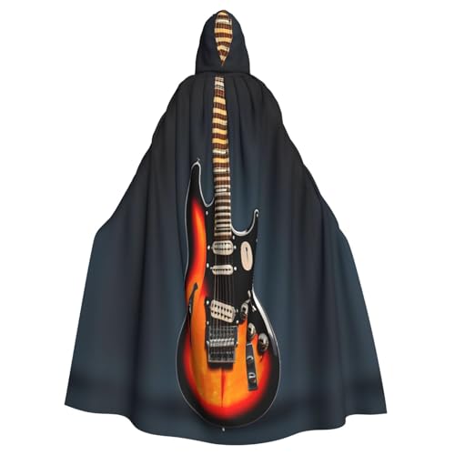 KLJnmbb Orangefarbener Kapuzenumhang mit E-Gitarren-Aufdruck, Halloween-Kapuzenumhang mit lebendiger voller Länge, für Erwachsene, Unisex, Cosplay-Kostüm von KLJnmbb