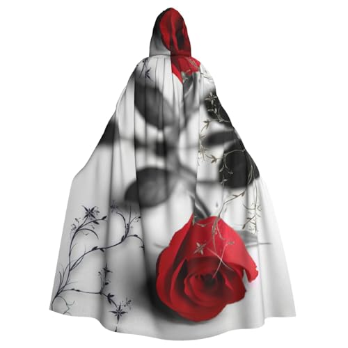 KLJnmbb Rote Rose 1 Druck Halloween Kapuzenumhang mit lebendiger voller Länge Erwachsene Unisex Cosplay Kostüm von KLJnmbb