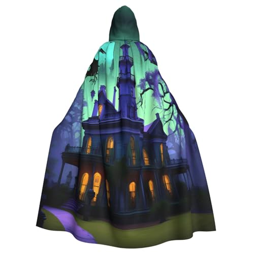 KLJnmbb Schwarzer Haunted Mansion Print Halloween Kapuzenumhang mit lebendiger voller Länge Erwachsene Unisex Cosplay Kostüm von KLJnmbb