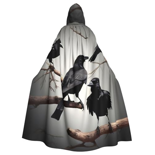 KLJnmbb Schwarzer Krähenvögel auf einem Ast, Halloween-Kapuzenumhang mit lebendigem Ganzkörper-Motiv, Erwachsene, Unisex, Cosplay-Kostüm von KLJnmbb
