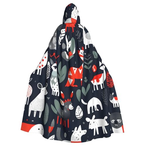 KLJnmbb Skandinavischer Tier-Druck, Halloween-Kapuzenumhang mit lebendiger voller Länge, Erwachsene, Unisex, Cosplay-Kostüm von KLJnmbb