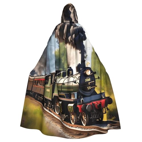 KLJnmbb Steam Little Train Print Halloween-Kapuzenumhang mit lebendiger voller Länge für Erwachsene, Unisex, Cosplay-Kostüm von KLJnmbb