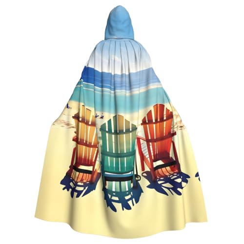 KLJnmbb Strand-Szene mit Stühlen-Druck, Halloween-Kapuzenumhang mit lebendiger voller Länge, Erwachsenenkostüm, Unisex, Cosplay-Kostüm von KLJnmbb