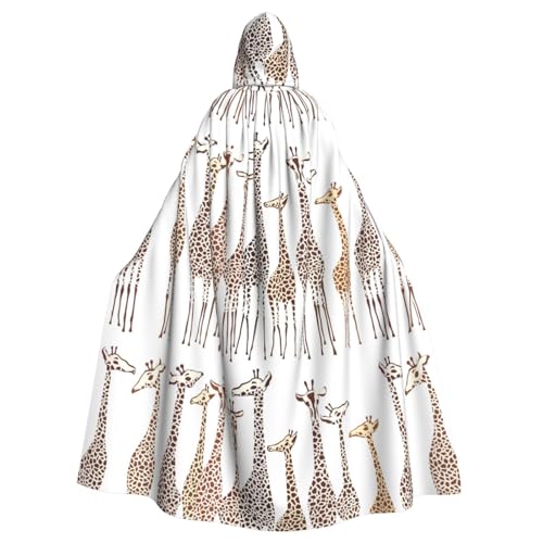 KLJnmbb Süßer Cartoon-Giraffen-Druck, Halloween-Kapuzenumhang mit lebendiger voller Länge, für Erwachsene, Unisex, Cosplay-Kostüm von KLJnmbb