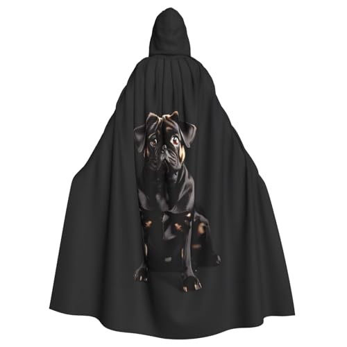 KLJnmbb Süßer schwarzer Mops-Hund, Standard-Skala-2_00x Druck, Halloween-Kapuzenumhang mit lebendiger voller Länge, Cosplay-Kostüm für Erwachsene von KLJnmbb