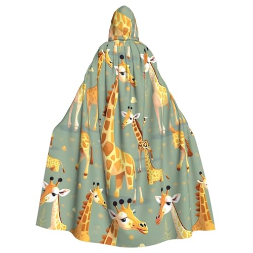 KLJnmbb Süßer wilder Cartoon-Giraffen-Druck, Halloween-Kapuzenumhang mit lebendiger voller Länge, für Erwachsene, Unisex, Cosplay-Kostüm von KLJnmbb