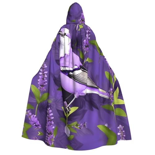 KLJnmbb Umhang mit Kapuze und Vogel in lila Lavendel, Blumenmuster, Cosplay, Erwachsene, Halloween, Weihnachten, Karneval, Themenpartys, vielseitig einsetzbar von KLJnmbb