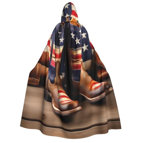 KLJnmbb Umhang mit amerikanischer Flagge und Cowboystiefeln, Kapuzenumhang, Cosplay, Erwachsene, Halloween, Weihnachten, Karneval, Themenpartys, vielseitig einsetzbar von KLJnmbb