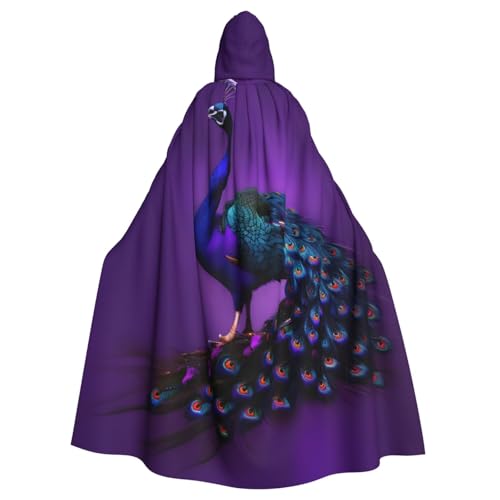 KLJnmbb Violetter Pfauenmuster-Druck, Halloween-Kapuzenumhang mit lebendiger voller Länge, für Erwachsene, Unisex, Cosplay-Kostüm von KLJnmbb