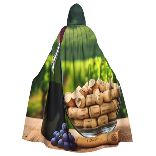 KLJnmbb Weinflaschenkorken, Trauben-Druck, Halloween-Kapuzenumhang mit lebendiger voller Länge, Erwachsene, Unisex, Cosplay-Kostüm von KLJnmbb