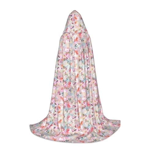 KLJnmbb Wunderschöner rosa Blumendruck, Kapuzenumhang für Erwachsene, Teenager, Kinder, verschiedene Zauberer-Umhang, RobeHalloween, Karneval, Cosplay von KLJnmbb