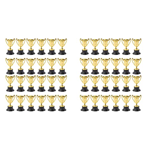 KLKNE 48 Stück Golden Mini Award Trophäe Auszeichnungen Dekoration Kunststoff Belohnung Preis Kindergarten Kinder Trophäe mit schwarzem Sockel von KLKNE