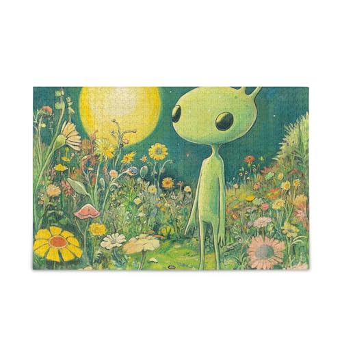Aliens Flower Field Jigsaw Wooden Jigsaw Puzzles Coole Gehirnspiele für Erwachsene 1000 Teile von KLL