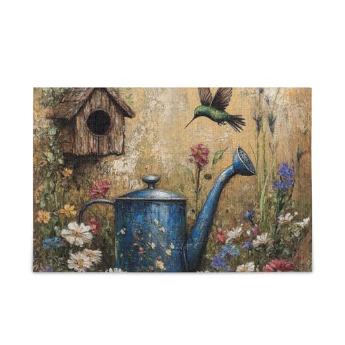 Alte Gießkanne Blumen Kolibris Puzzle Holzpuzzle Schwierige Gehirn-Teaser für Erwachsene 1000 Teile von KLL