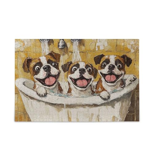 Art Boxer Dogs Vintage Badewannen-Puzzles aus Holz, lustige Geschenke für 1000 Teile von KLL