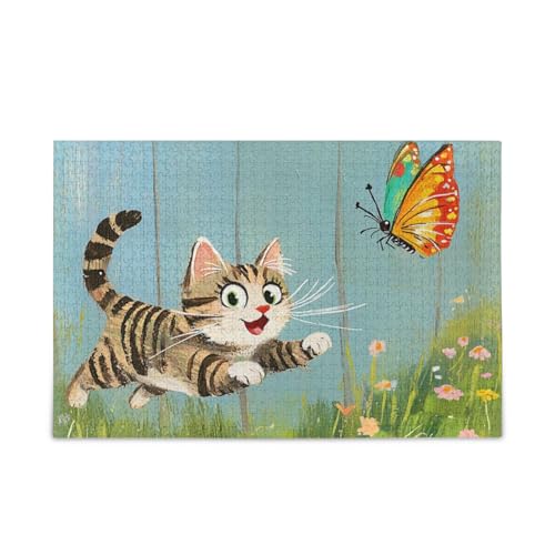 Bunte Schmetterlinge mit Katzen-Motiv, Holz-Puzzle, lustige Gehirnspiele für Erwachsene, 1000 Teile Bunte Schmetterlinge mit Katzen-Motiv, Holz-Puzzle, lustige Gehirnspiele für Erwachsene, 1000 Teile von KLL