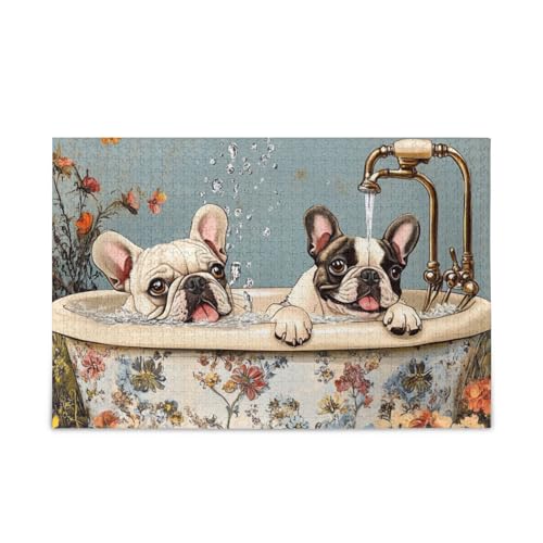 Cartoon Französische Bulldogge Hunde Retro Badewanne Puzzle Holzpuzzles Schwierige Spiele für Erwachsene 1000 Teile Cartoon Französische Bulldogge Hunde Retro Badewanne Puzzle Holzpuzzles Schwierige Spiele für Erwachsene 1000 Teile von KLL