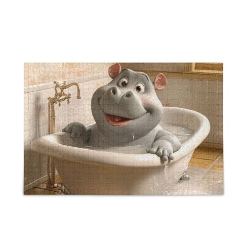 Cartoon Hippo Retro Badewanne Puzzle Holzpuzzles Lustige Geschenke für Alter 1000 Teile von KLL