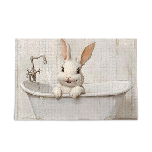 Cartoon-Kaninchen-Retro-Badewannen-Puzzle, Holz-Puzzle, harte Gehirnspiele für 1000 Teile von KLL