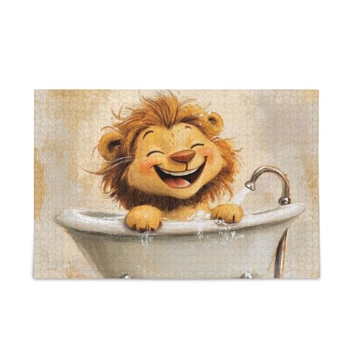 Cartoon Löwe Vintage Badewanne Puzzles Holzpuzzles Schwierige Gehirn-Teaser für Alter 1000 Teile von KLL