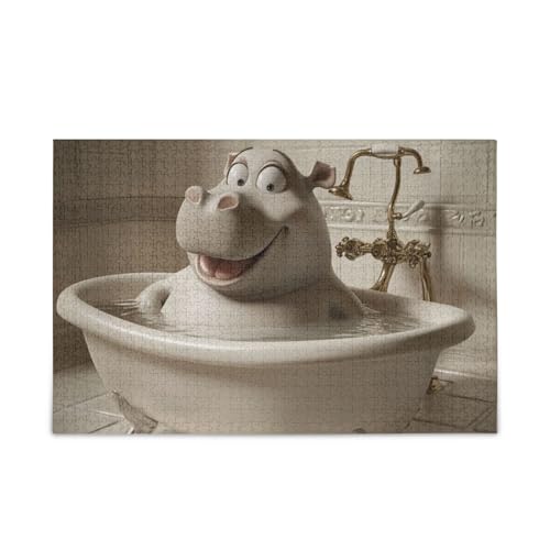 Cartoon Nilpferd Retro Badewanne Puzzle Holzpuzzles Schwierige Gehirn-Teaser für Alter 1000 Teile von KLL