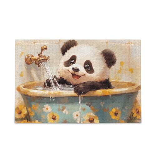Cartoon Panda Retro Badewanne Puzzle Holz Puzzle Cool Brain Teasers für Erwachsene 1000 Teile von KLL