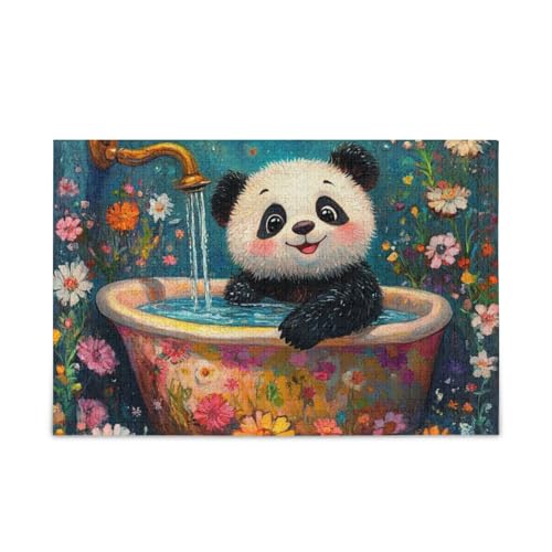 Cartoon-Panda-Retro-Badewannen-Puzzle, Holz-Puzzle, lustige Denksportaufgaben für 1000 Teile von KLL