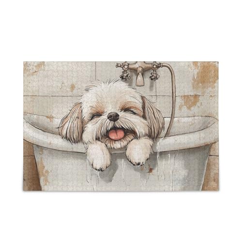 Cartoon Shih Tzu Hunde Vintage Badewanne Jigsaw Puzzle Holzpuzzle Schwierige Spiele für Erwachsene 1000 Teile von KLL