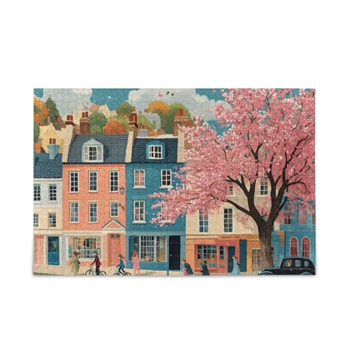 Charming Blossom - Streetscape Illustration Jigsaw Puzzle Wooden Puzzles Cool Games for Aged 1000 Piece von KLL