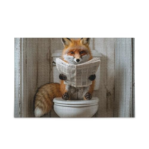 Chic Fox Retro Toilette Lesen Zeitung Puzzles Holzpuzzles Harte Geschenke für Erwachsene 1000 Teile von KLL