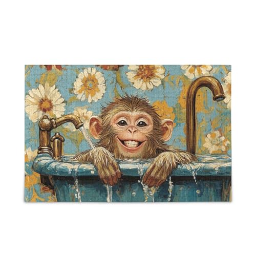 Chic Rhesus Monkey Macaque Retro Badewanne Jigsaw Puzzle Holz Puzzle für Erwachsene 1000 Teile von KLL