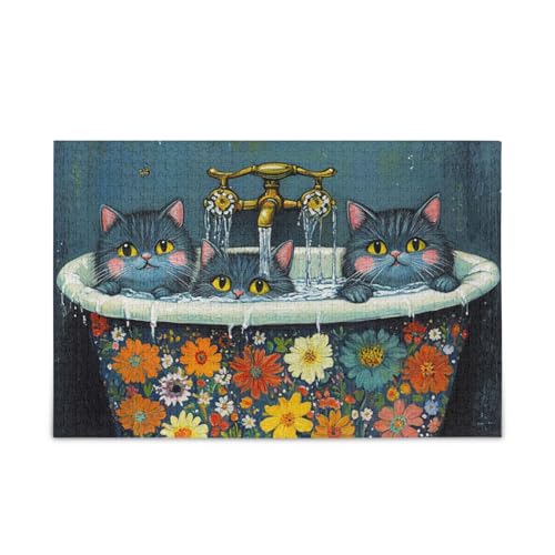 Chic Russian Blue Cats Retro Bathtub_4 Puzzle Wooden Jigsaw Puzzles for Adults 1000 Pieces von KLL