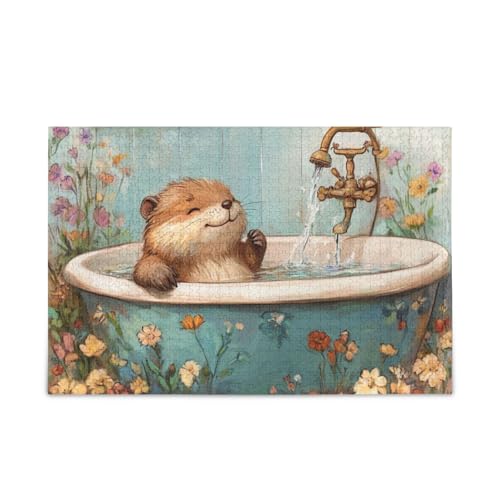 Cute Beaver Vintage Bathtub_2 Puzzle Wooden Puzzles Hard Gifts for Aged 1000 Pieces von KLL