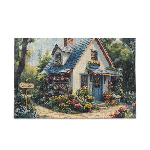 Enchanting Flower - Adorned Cottage Illustration Puzzles Wooden Jigsaw Puzzles Coole Spiele für Erwachsene 1000 Teile von KLL