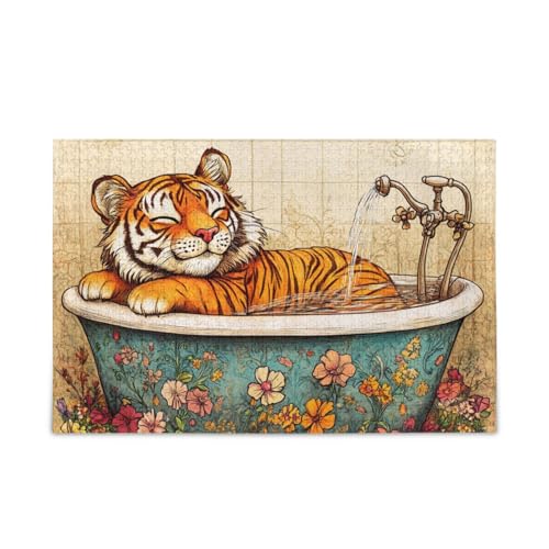 Funny Tigers Vintage Bathtub_4 Puzzle Wooden Puzzles Funny Brain Teasers for Aged 1000 Pieces von KLL